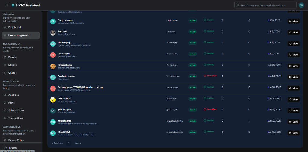 User Management Interface