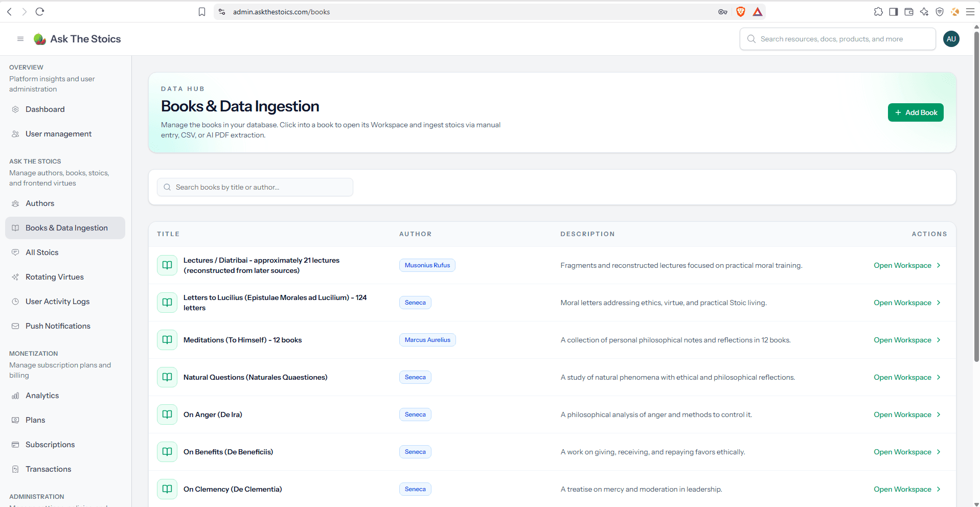 Managing all Stoics in the database