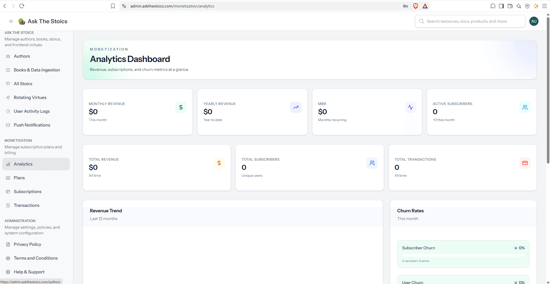 Subscription plan configuration