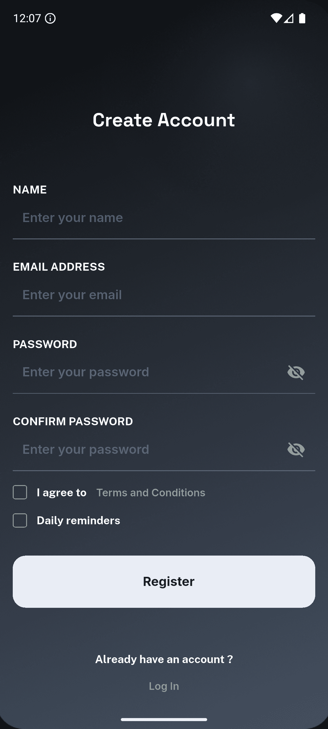 User registration and settings