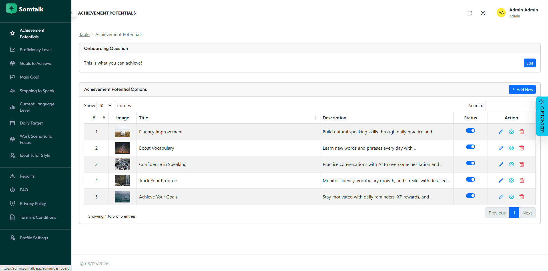 Global platform settings