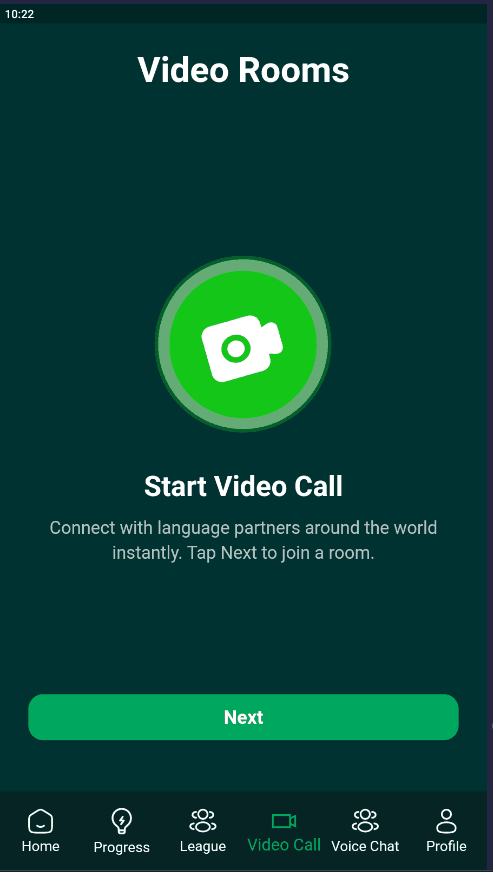 Instant live video rooms with language partners